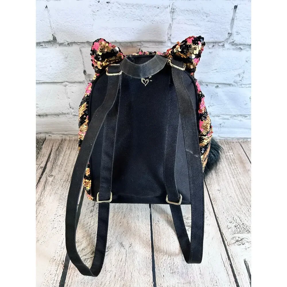 JUSTICE Girl’s Tiger Stripe Flip Sequin Mini Backpack with the Initial “A”